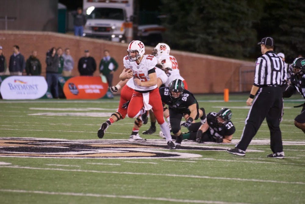 <p>The football team lost 48-31 tonight at Ohio. Ball State falls to 3-8 on the season.&nbsp;<em>DN PHOTO ALLISON COFFIN</em></p>