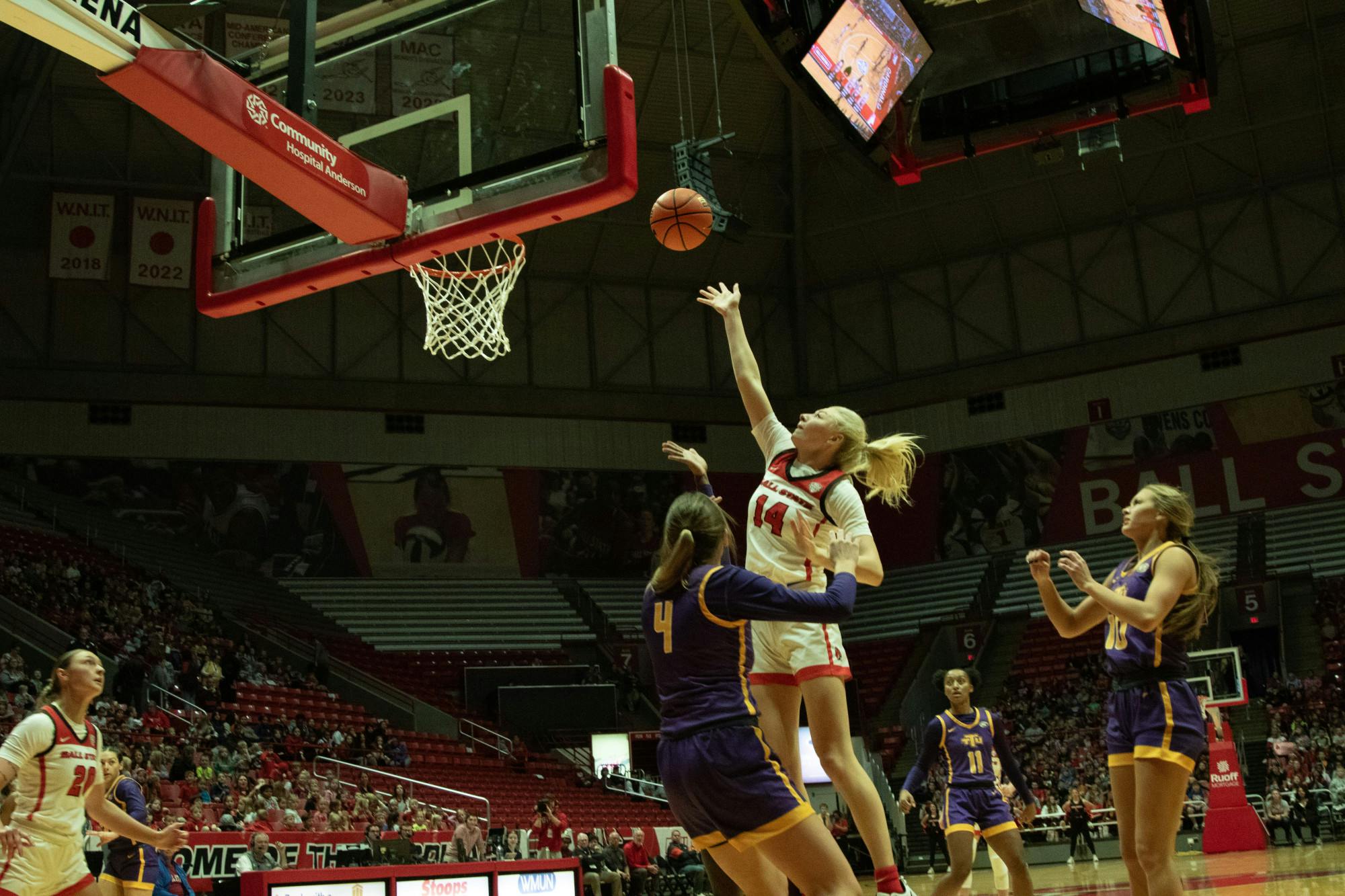 Junior Marie Kiefer shoots the ball aganst Tennessee Tech, Nov. 6 at Worthen Arena. Kiefer scored 10 points in the game. Trinity Rea, DN