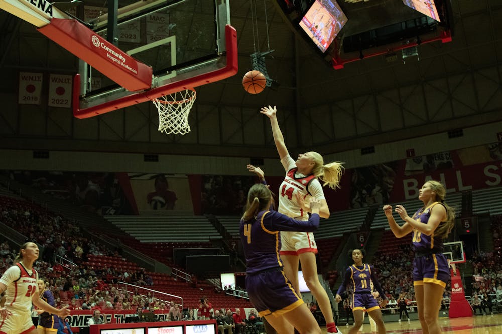Junior Marie Kiefer shoots the ball aganst Tennessee Tech, Nov. 6 at Worthen Arena. Kiefer scored 10 points in the game. Trinity Rea, DN