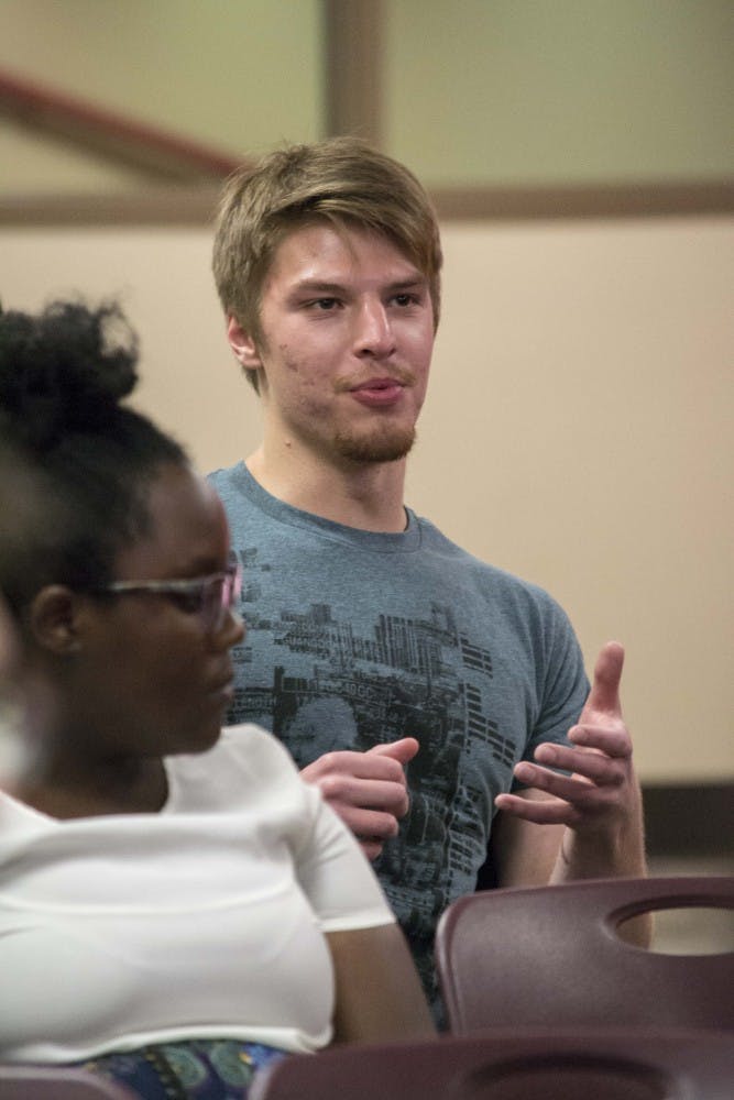 Daniel Klhostier, a freshman philosophy major, went to the immigration talk hosted by the Latino Student Union on Sept. 23 in the Multipurpose Room in the L.A. Pittenger Student Center. Students that attended were able to share their thoughts about immigration. DN PHOTO STEPHANIE AMADOR
