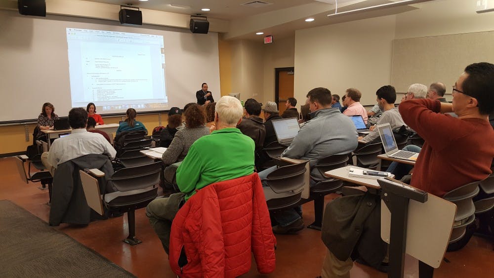 Members of faculty council reconvene for the first meeting of 2018 in the David Letterman Communication and Media Building room 125. Sara Barker, DN