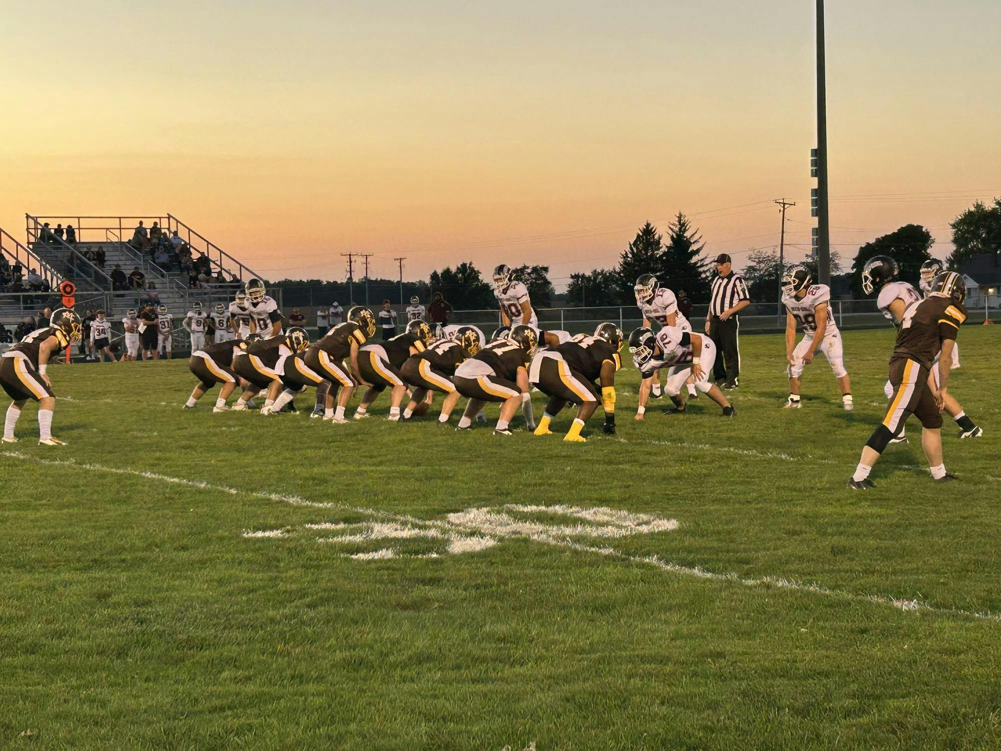 This is the Monroe Central Golden Bears pre-snap. Monroe Central leads the all-time series against Wes-Del 16-2. 
