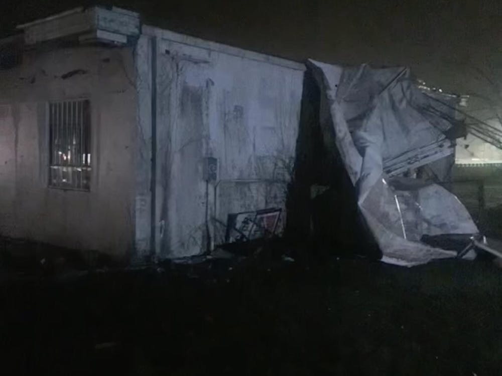 Damage to a building in Muncie off McGalliard and I-69.