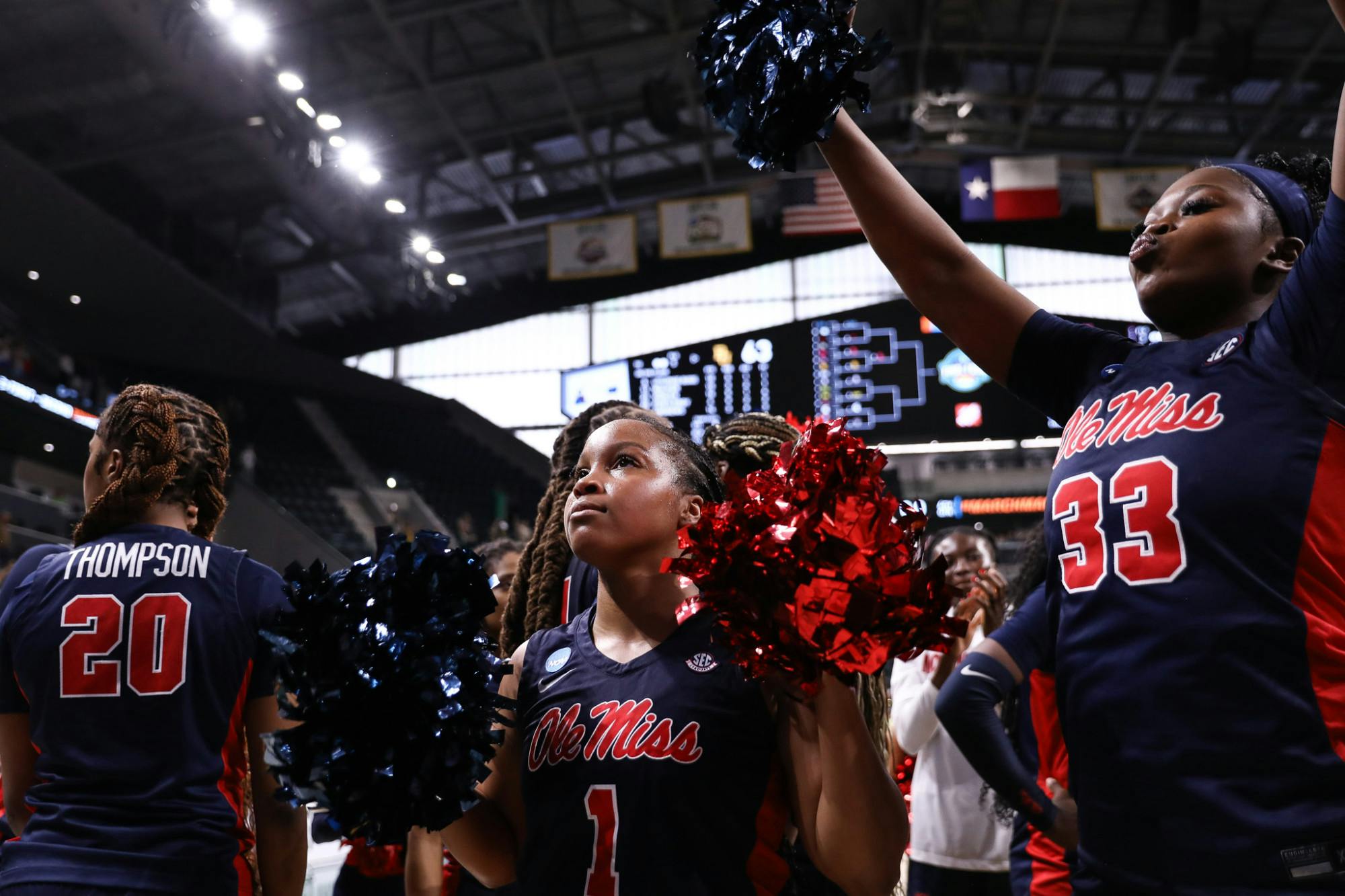 The Ole Miss women's basketball team celebrates their win over Baylor March 23 at Foster Pavilion in Waco, Texas. Andrew Berger, DN  