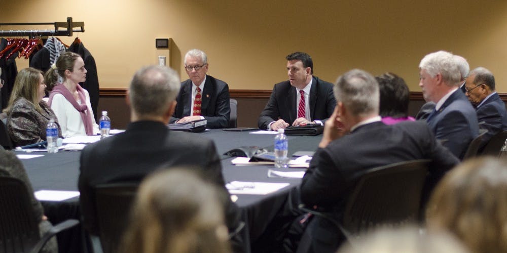 The Board of Trustees had a meeting on Jan. 29 in the Forum Room of the L.A. Pittenger Student Center. This was Interim President Terry King's first Board of Trustees meeting as the acting president. Students attended this meeting as sit-in in hopes to get answers as to why Dr. Ferguson resigned. DN PHOTO BREANNA DAUGHERTY