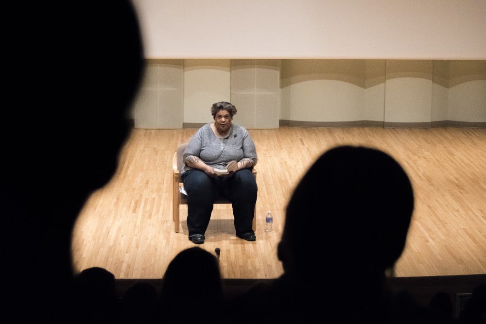 <p>Roxane Gay, author of "Bad Feminist," spoke to an audience March 23 in Pruis Hall. She read from her book, which is&nbsp;a New York Times' best-seller, and touched on other issues, like the pressures of activism.<em> DN PHOTO STEPHANIE AMADOR</em></p>