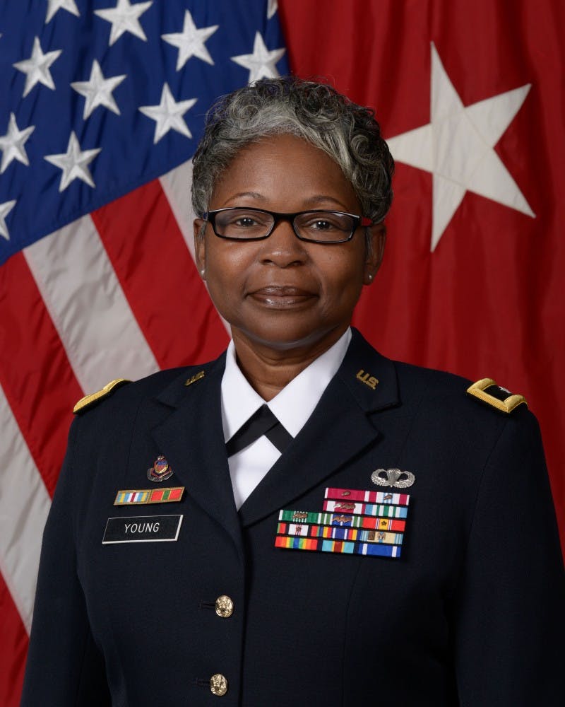 Brig. Gen. Young stands in her Class A uniform for the U.S. Army. Young is one of few female brigadier generals currently serving. Capt. Kory Garbelman, Photo Provided.