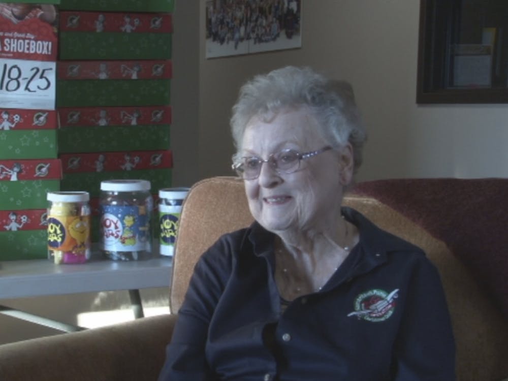 Sue Bousman, the Samaritan's Purse Operation Coordinator, describes where the shoe-boxes will be going and who they will be helping.