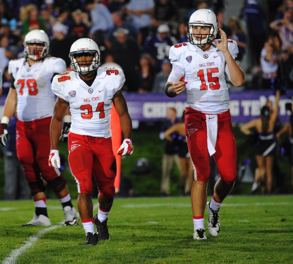 Ball State gained 181 yards on the ground against Northwestern on Saturday September 26, 2015 thanks to freshmen James Gilbert and Riley Neal. The Wildcats had only allowed 110 yards per game before playing the Cardinals. (DN PHOTO ALLISON COFFIN)