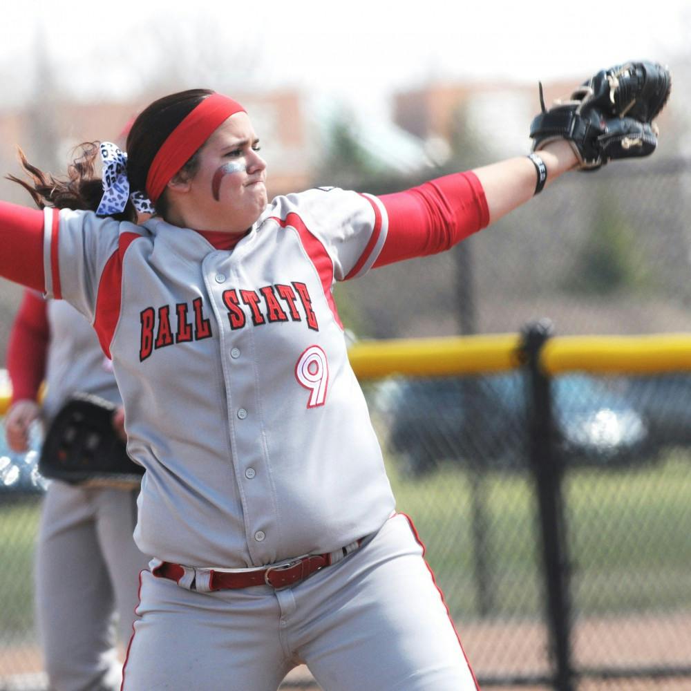 Sophomore Nicole Steinbach pitches against Toledo on April 5 at the BSU Softball Complex. DN PHOTO TAYLOR IRBY