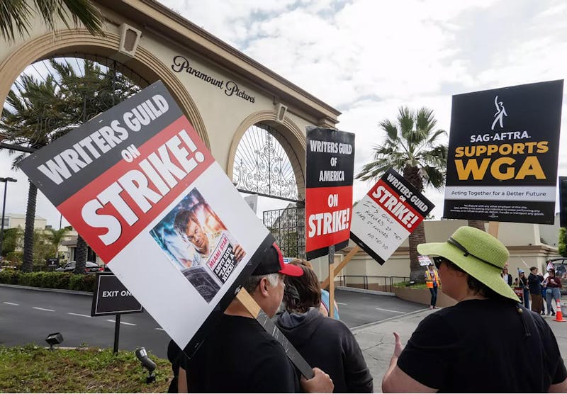 Writers Guild of America members have gotten support on the picket line from SAG-AFTRA, which announced Thursday that it is also going on strike. (Myung J. Chun/Los Angeles Times/TNS)