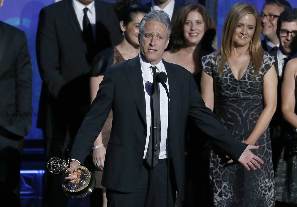 Jon Stewart on stage at the 64th Annual Primetime Emmy Awards on Sunday, September 23, 2012, at Nokia Theatre, L.A. Live, in Los Angeles, California. (Mark Boster/Los Angeles Times/MCT)