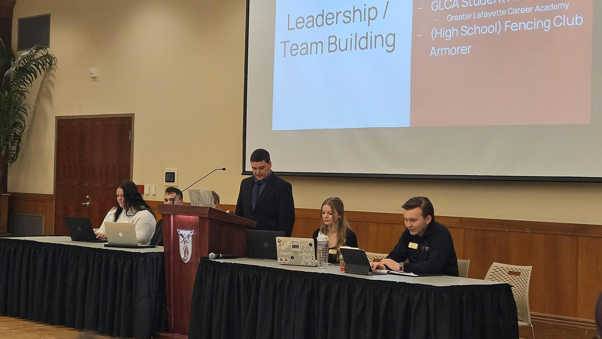 Liam Horan, At-Large Caucus candidate, presents on why he should join Ball State University's Student Government Association Jan. 17 in the L.A. Pittenger Student Center Ballroom. Horan was elected into the caucus. Hannah Amos, DN