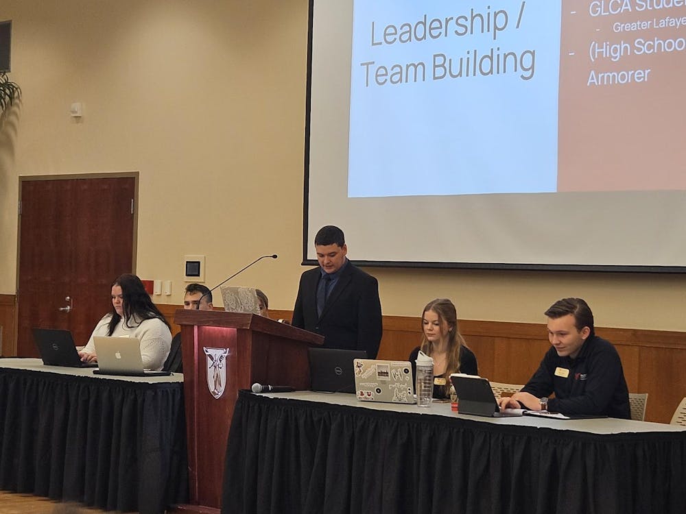 Liam Horan, At-Large Caucus candidate, presents on why he should join Ball State University's Student Government Association Jan. 17 in the L.A. Pittenger Student Center Ballroom. Horan was elected into the caucus. Hannah Amos, DN