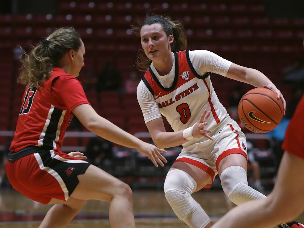Sophomore Ally Becki dribbles the ball in an exhibition game against Wheeling University Nov. 1 at Worthen Arena. Amber Pietz, DN