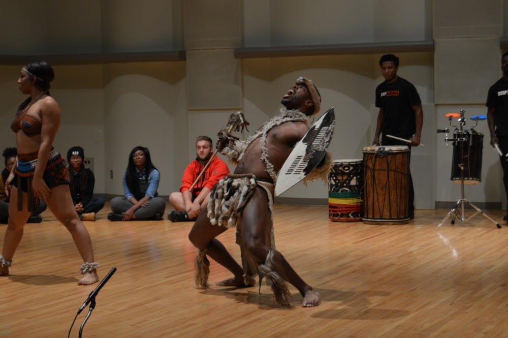 <p>Step Afrika! performed Oct. 2 at Pruis Hall for Homecoming week. The professional dance company has performed all across the country. DN PHOTO ALLIE KIRKMAN</p>