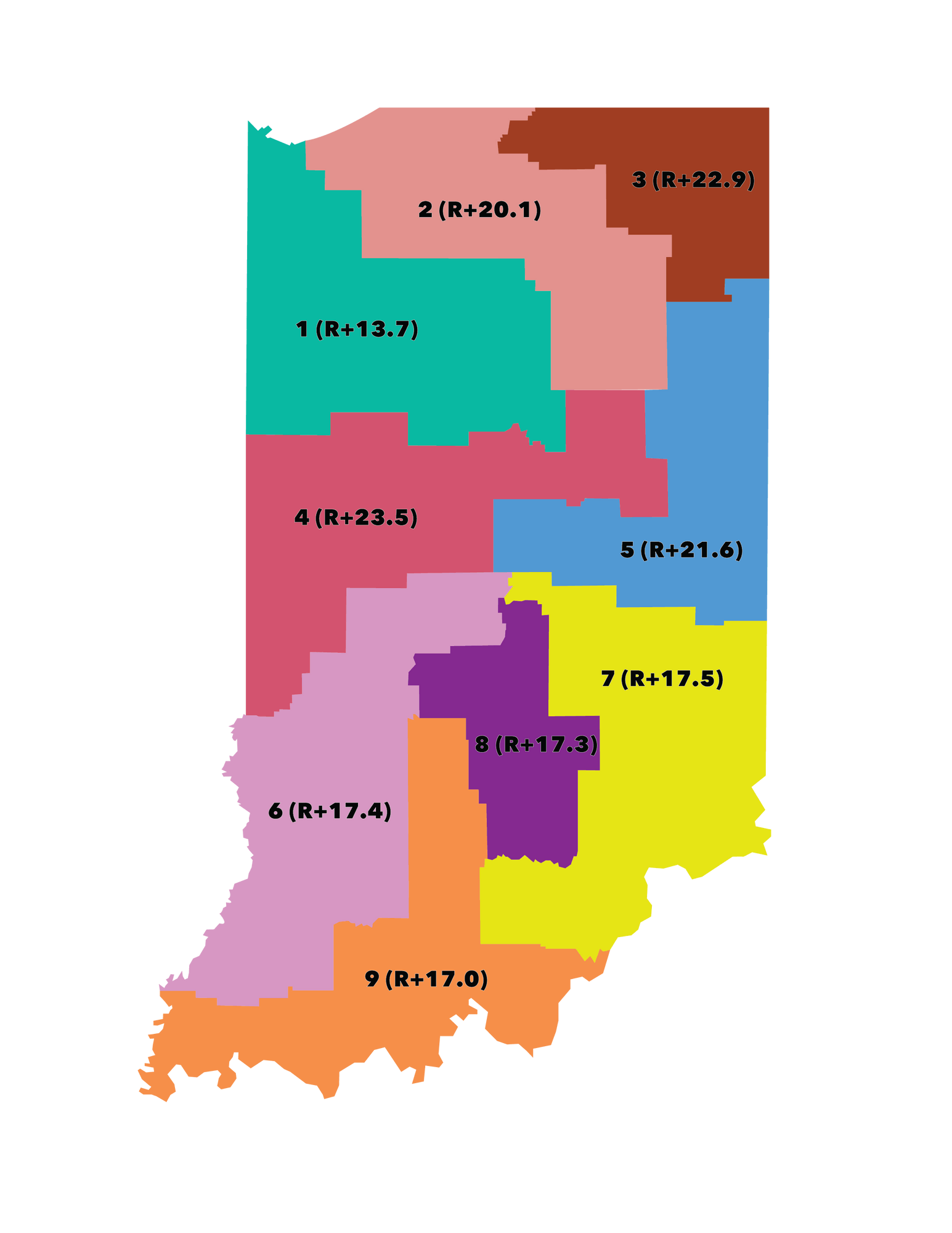 According to MADVoters, this map shows a proposed redrawing of Indiana’s congressional districts that breaks up cities to give Republicans an advantage and reduce Democratic voting power. 
KAI HARRIS, DN ILLUSTRATION