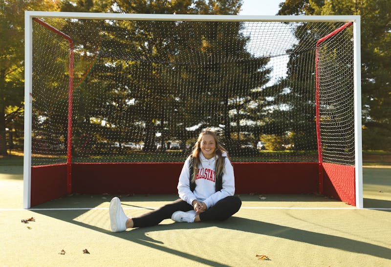 Freshman goalkeeper Ally Butler sits in front of the goal cage Oct. 26 in Briner Sports Complex. Butler transferred from Wake Forest University to Ball State for the fall 2021 semester. Rylan Capper, DN 