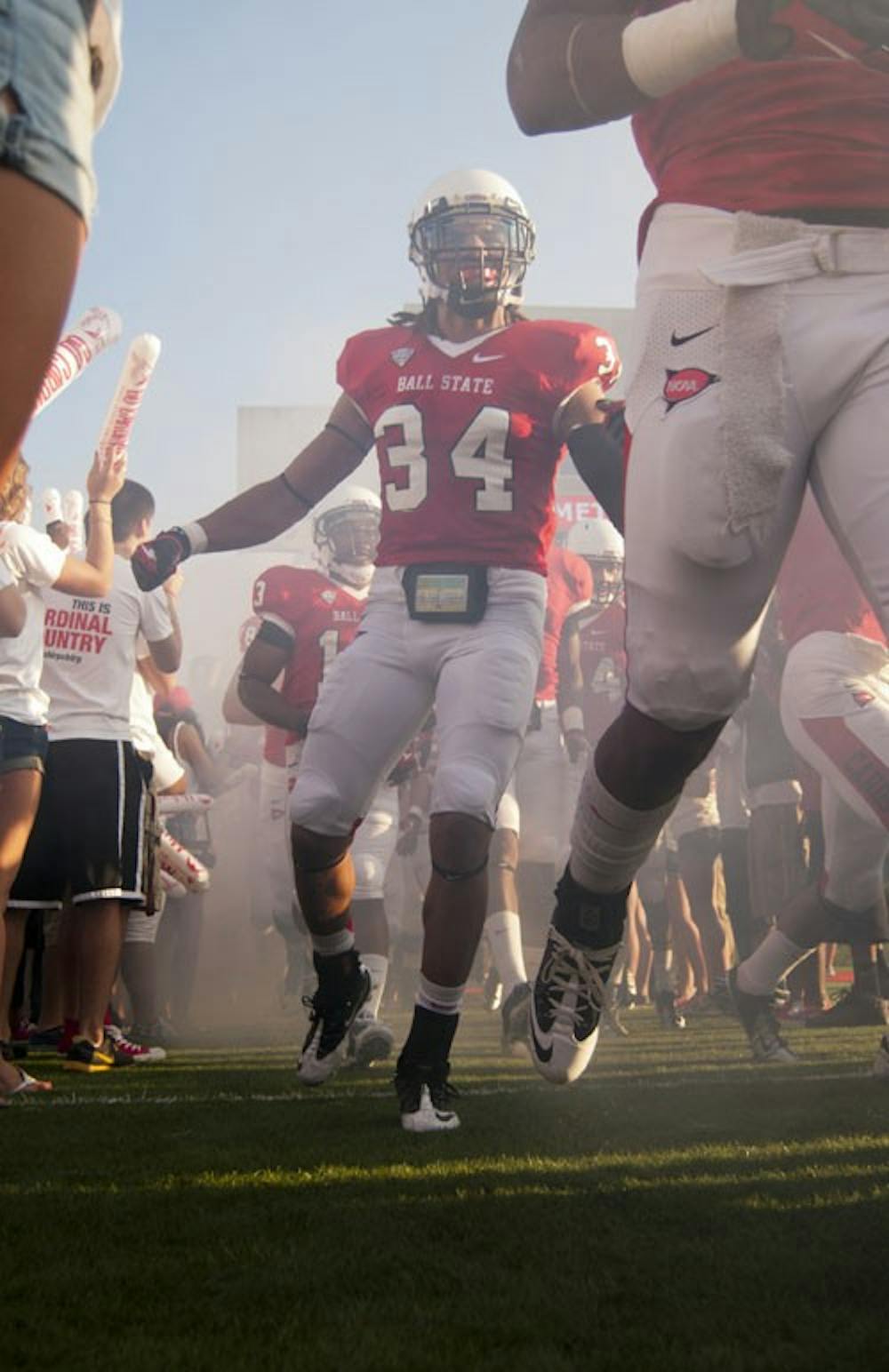 Junior safety Jarrett Swaby runs out of the tunnel in the game against Eastern Michigan earlier this semester. Swaby gets to play a bowl game against his former Central Florida teammates on Friday. DN FILE PHOTO BOBBY ELLIS