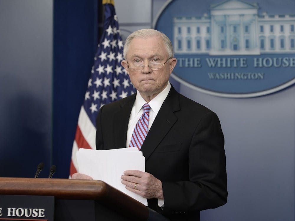 US Attorney General Jeff Sessions speaks during the Daily Briefing at the White House Monday, March 27, 2017 in Washington, D.C. (Olivier Douliery/Abaca Press/TNS) 