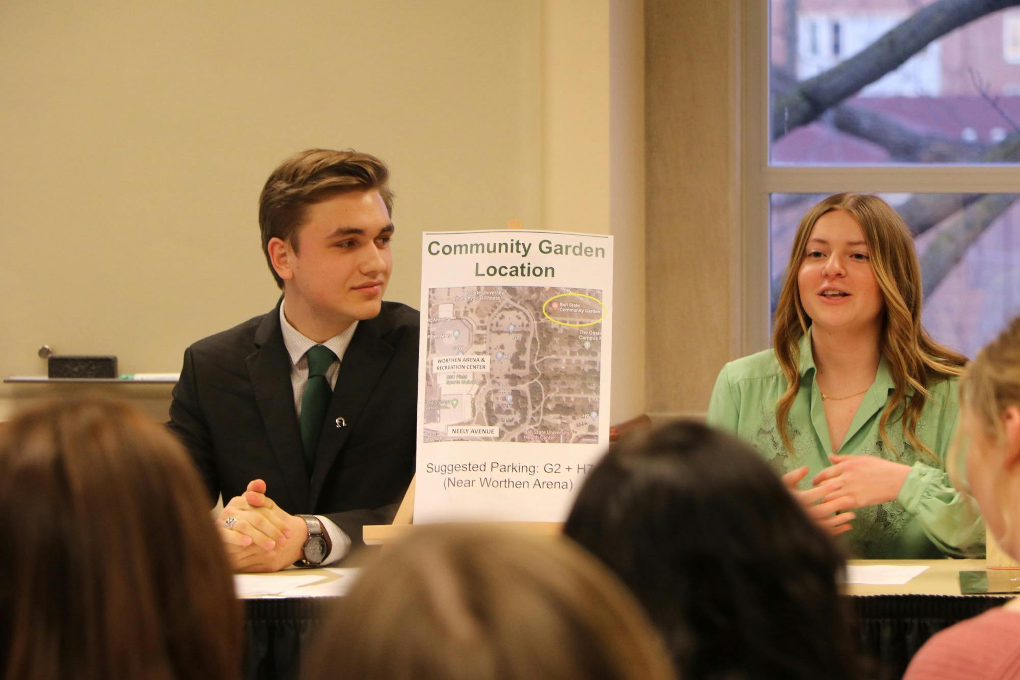 Ball State Student Government Associaton (SGA) Presidental Nominee Joseph Gassensmith and Vice Presidental Nominee Monet Lindstrand discuss SGA&#x27;s community garden. Gassensmith, the current SGA chief of staff﻿, and Monet, the current SGA vice president, have been a part of the senate for three years. Abigail Denault, DN