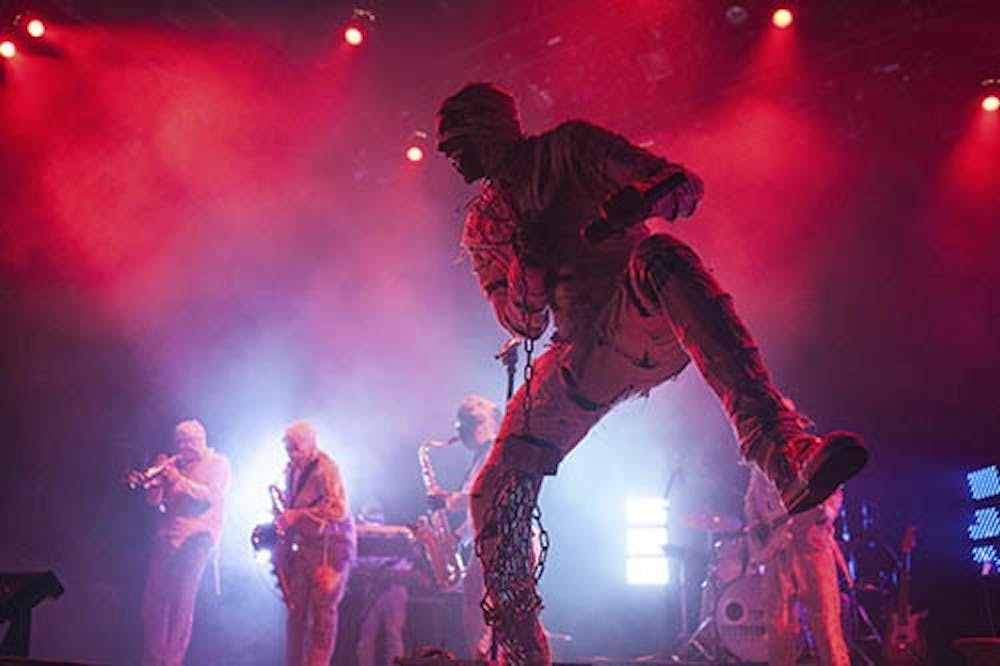 Here Come the Mummies performs during a show in Iowa City. Here Come the Mummies will come to campus Saturday to play at John R. Emens Auditorium as part of Family Weekend. PHOTO PROVIDED BY JUSTIN TORNER