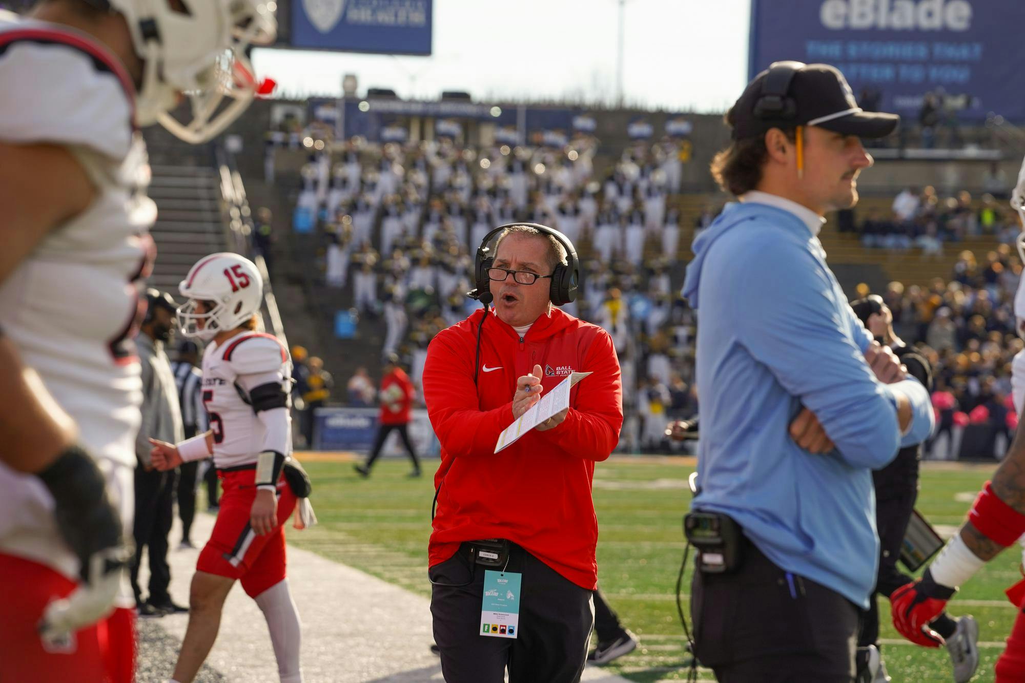 Ball State Coach Mike Uremovich coachs the team during the game against Toledo Nov. 22 at Glass Bowl Stadium. Isabella Kemper, DN