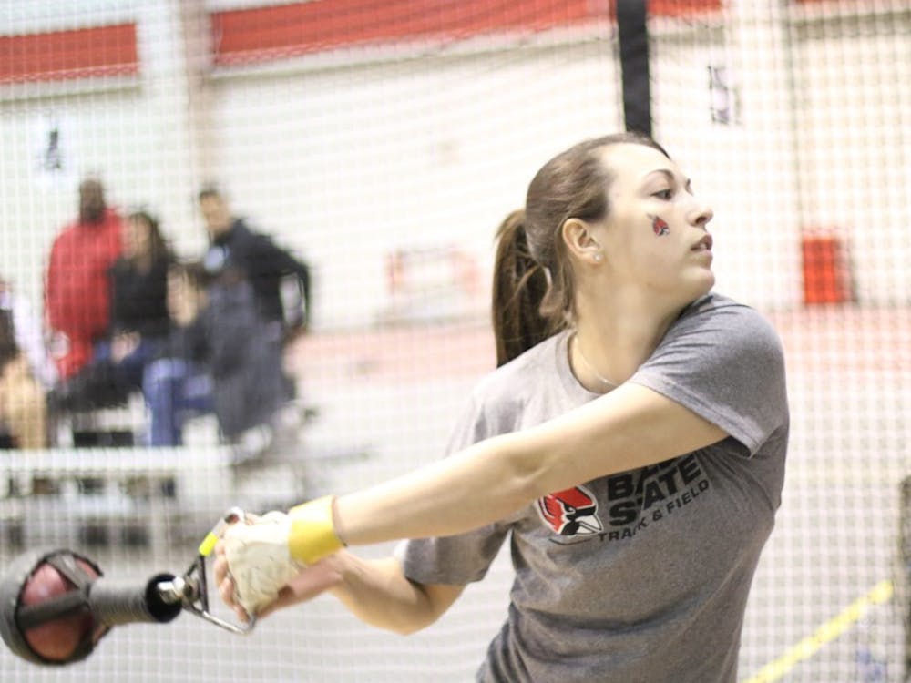 Senior thrower Marie Lumpkin started her season with a record-breaking 18.55m weight throw. She broke broke the record by .07m.&nbsp;PHOTO PROVIDED BY BRAD CAUDILL