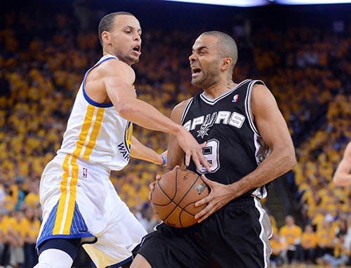 The San Antonio Spurs’ Tony Parker drives against the Golden State Warriors’ Stephen Curry in game three of the Western Conference semifinals on Friday at Oracle Arena in Oakland, Calif. MCT PHOTO 