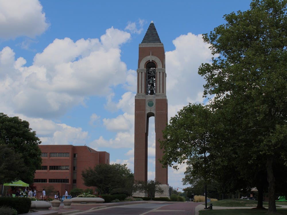 McKinley Avenue on Ball State University's campus is home to Shafer Tower, photo taken August 18, 2022. Shafer Tower was completed in 2001. (Michaela Ayeh/DN)