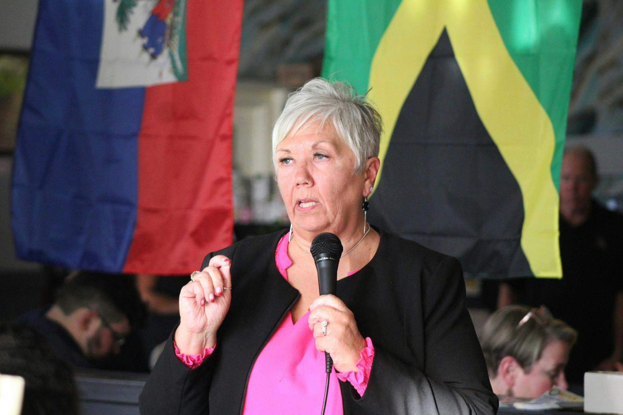 Incumbent Kim Dowling talks about juvenile crime trends in Delaware&nbsp;County during the Circuit Court 2 judicial forum at Legacy Village restaurant on Sept. 12. Dowling explained she was qualified for the judge position due to her practicing law for 27 years before being elected as the Circuit Court 2 judge in 2012. Meghan Braddy, DN