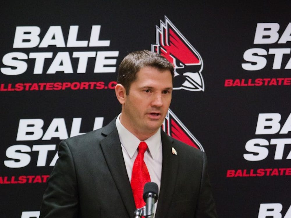 Ball State head football coach Mike Neu speaking at his introductory press conference on Jan. 07. DN PHOTO BY BRE DAUGHERTY