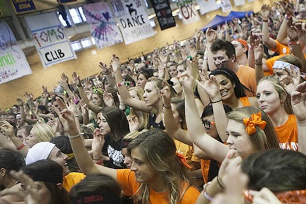Several dozen students participated in the BSU Dance Marathon held in Ball Gymnasium on Feb. 16, 2013. Benefits from the event went to Riley Hospital for Children. DN PHOTO JORDAN HUFFER
