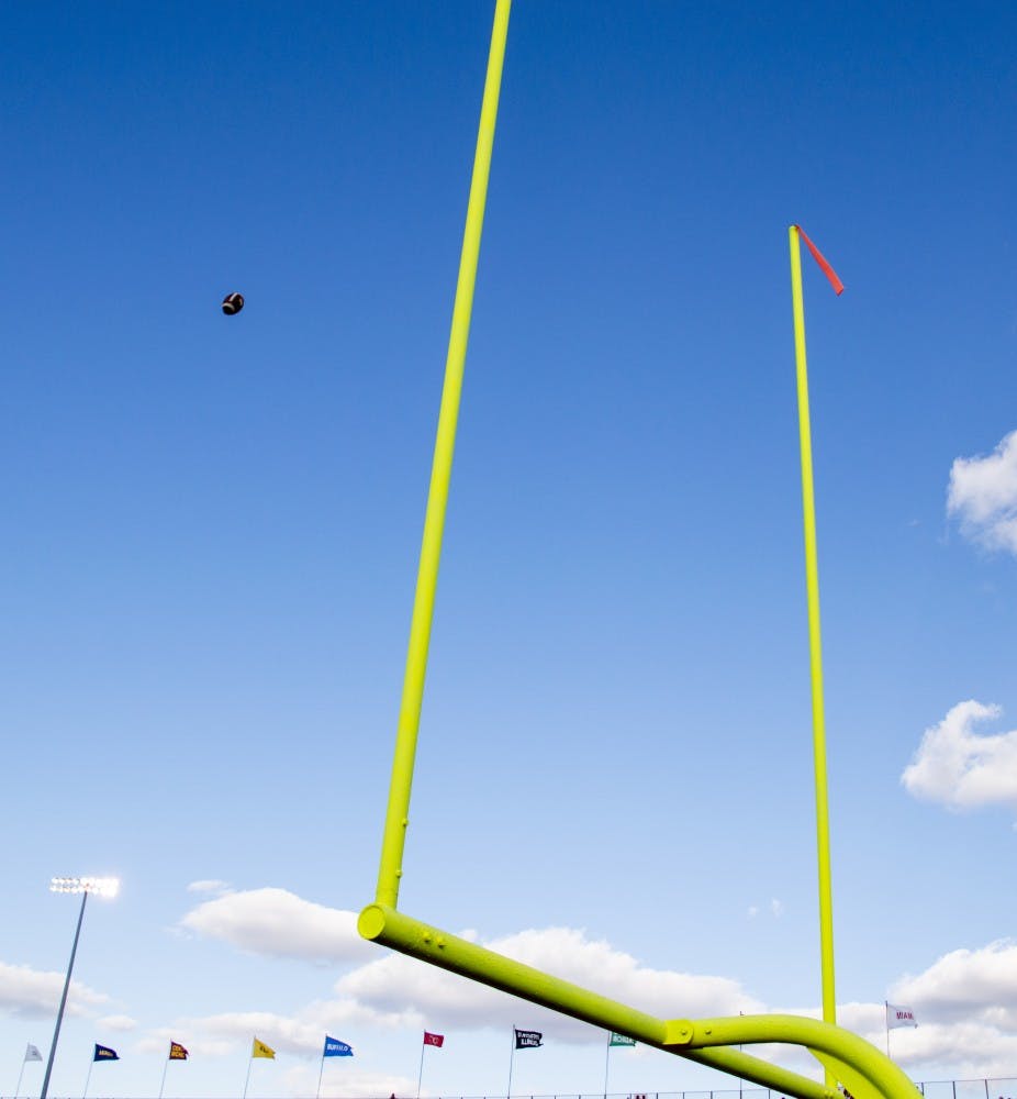 Freshman kicker Morgan Hagee scores a field goal during the football game against Georgia State on Oct. 17 at Scheumann Stadium. DN PHOTO ALAINA JAYE HALSEY