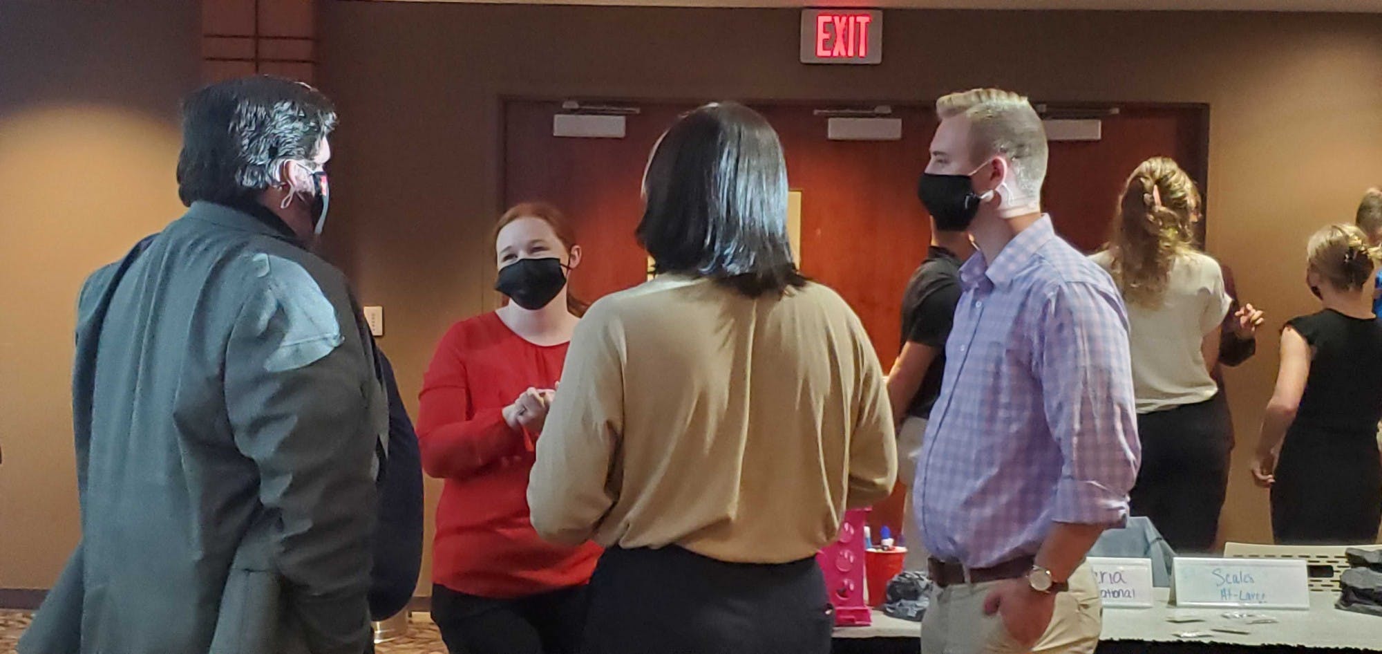 From Left to Right: Chase Braden, Sarah Walter, Jacob Bartolotta and Samuel Gross discuss Walter and Gross’ new roles in the Student Government Association. Walter and Gross were voted into the senate Sept. 22. Nathan Hill, DN