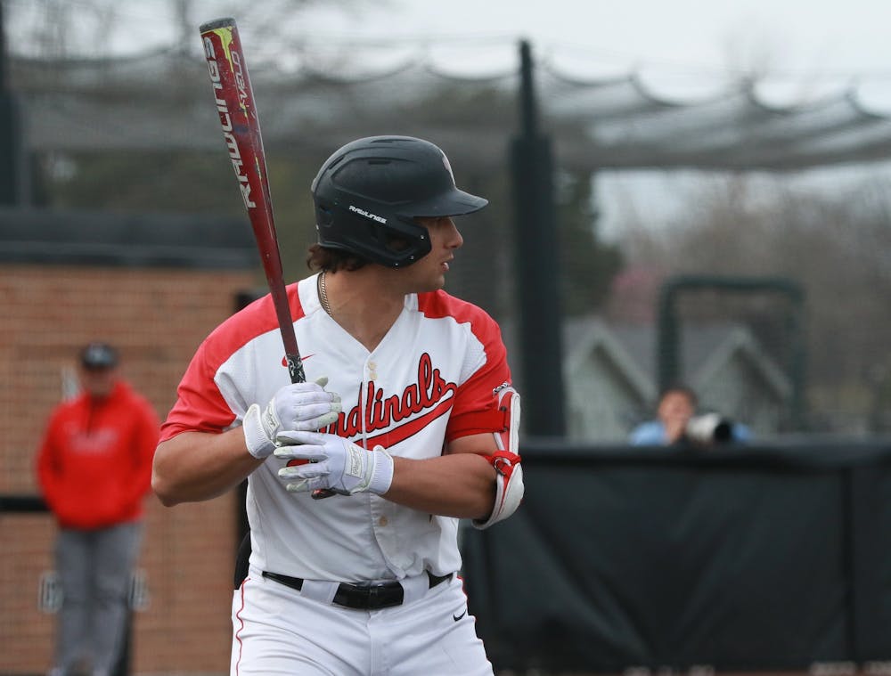 Ball State Cardinals junior catcher Matthew Rivera is up to bat during a game against Akron April 15 at First Merchants Ballpark Complex. The Cardinals won 8-3 over the Zips. Madelyn Guinn, DN