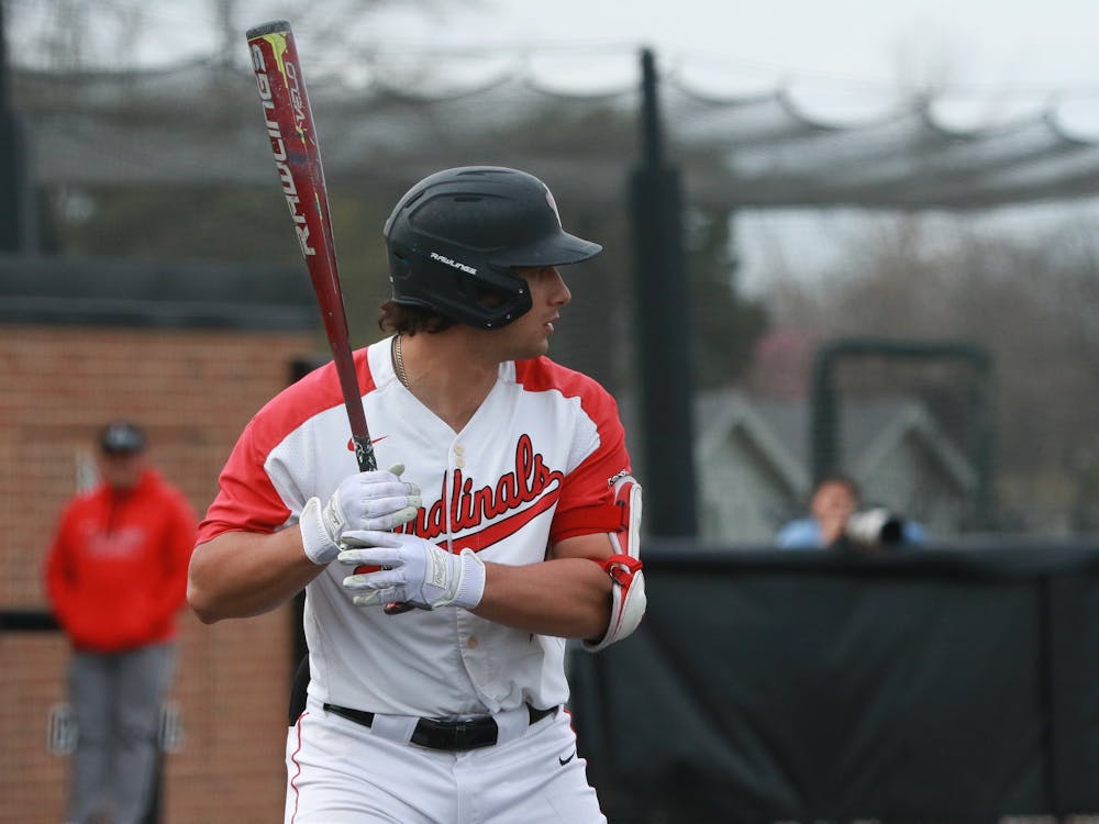 Ball State Cardinals junior catcher Matthew Rivera is up to bat during a game against Akron April 15 at First Merchants Ballpark Complex. The Cardinals won 8-3 over the Zips. Madelyn Guinn, DN