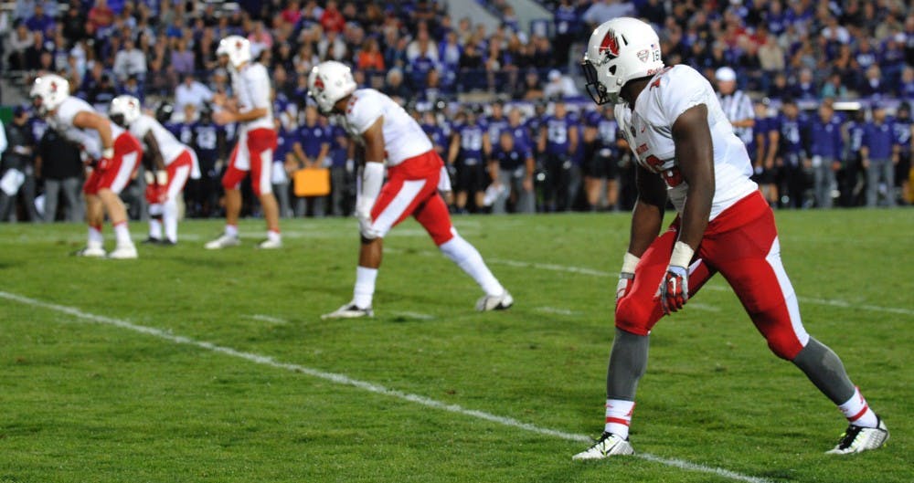Junior wide receiver KeVonn Mabon getting ready for true freshmen quarterback Riley Neal to start the play on Sept. 26 at Ryan Field against Northwestern. DN PHOTO ALLISON COFFIN