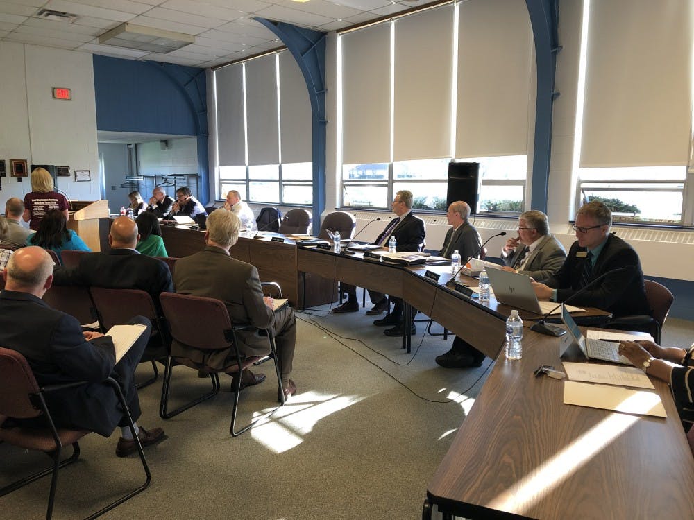 <p>The Muncie Community Schools board meets April 9 at the Muncie Area Career Center. That evening, the board approved a proposal that would give free vaccines to MCS students. <strong>Sara Barker, DN</strong></p>