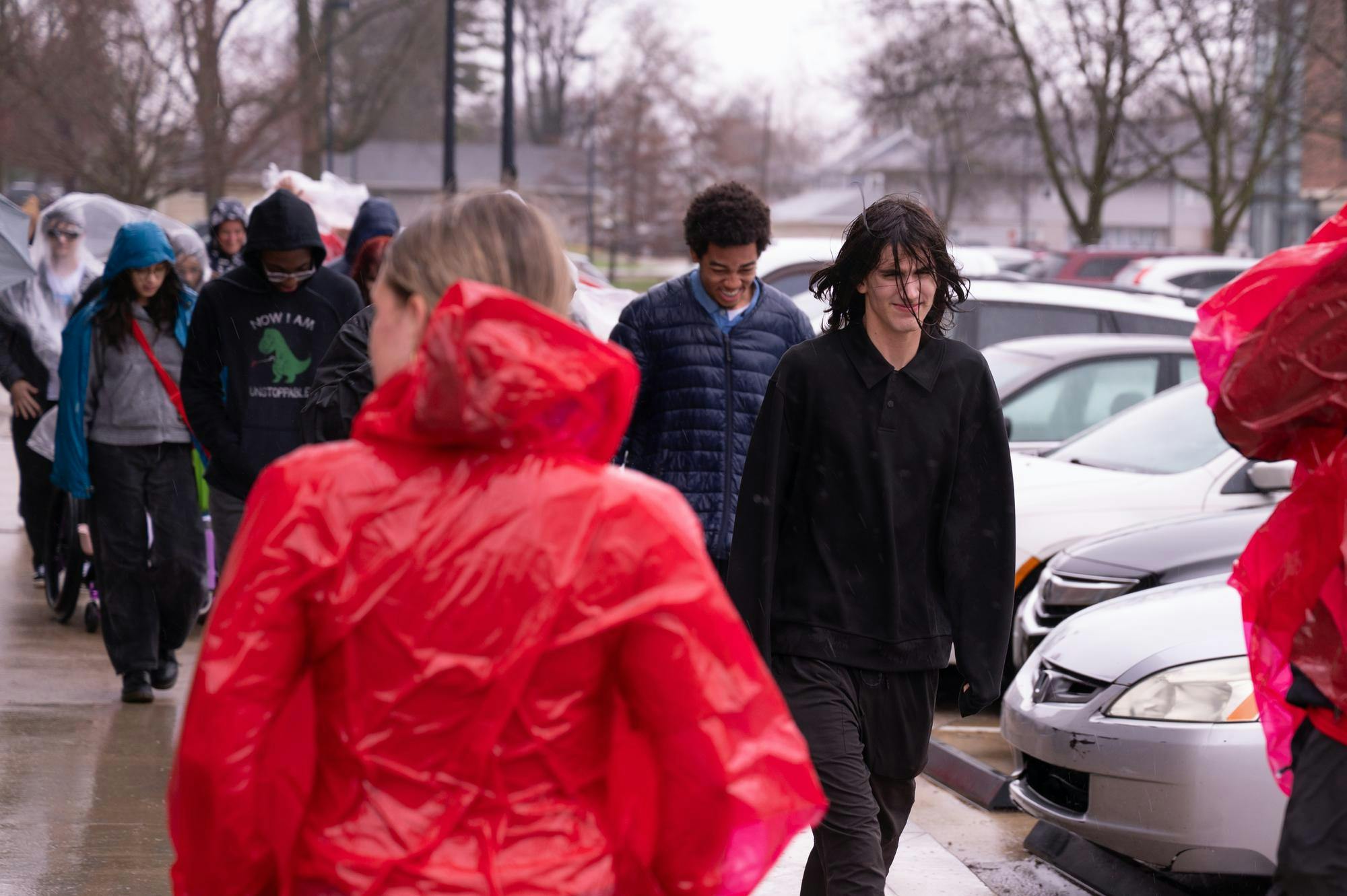 On March 11, Ball State's campus received rain throughout day, and students had to bring umbrellas or wear ponchos to stay dry while traveling across campus. Despite the storms, tour guides continued the tours of campus, and provided visitors with ponchos to keep them dry from the storms that ensued on and off from 5 a.m. to 5 p.m. and light rain continued through the night.
