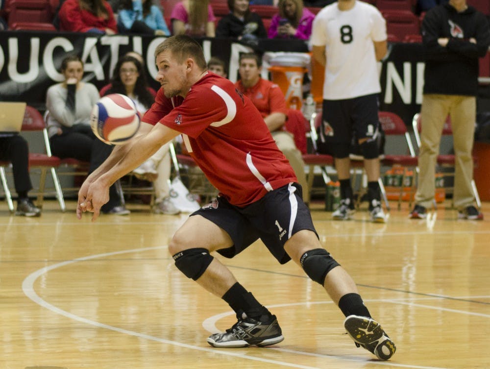 Junior libero David Ryan Vander Meer bumps the ball in the third set against McKendree Jan. 24 at Worthen Arena. Vander Meer recorded a career-high 22 digs against IPFW on Friday. DN PHOTO BREANNA DAUGHERTY