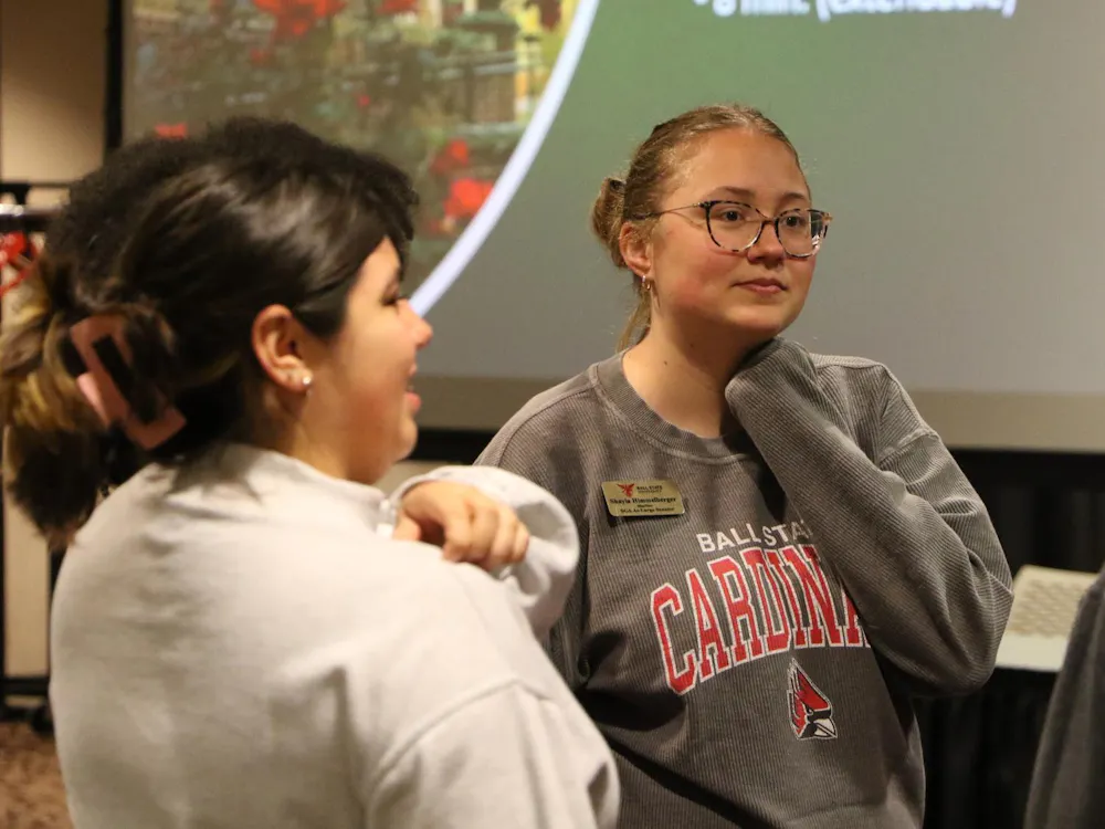 Senators talk to one another in caucus meetings about who will be returning to the senate next school year May 1 at the L.A. Pittenger Student Center during a Student Government Association meeting. Landon Jones, DN