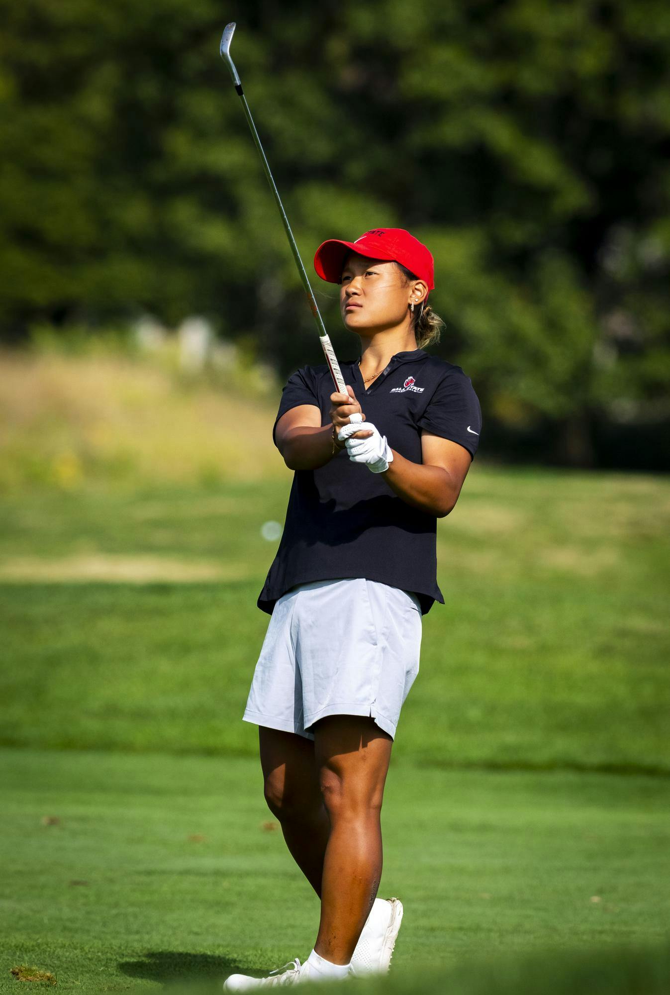 Sophie Korthuijs swings the club during the Brittney Kelly Classic Sept. 16 in Yorktown Ind. Ball State Athletics, Photo Proivided