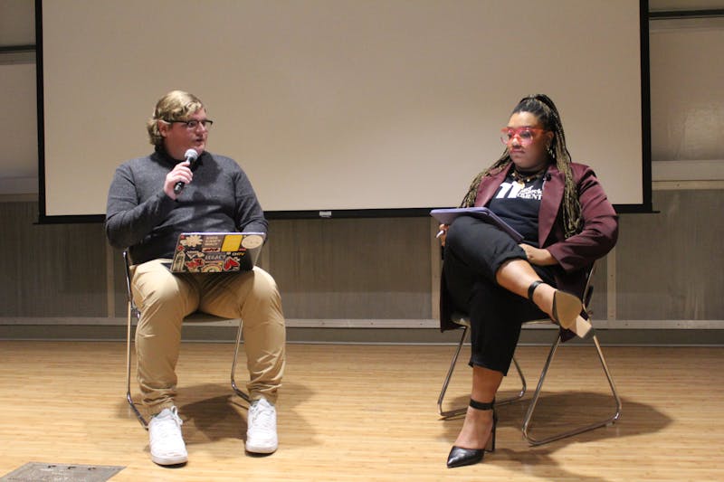 Presidential candidate Chelsea Murdock answers questions about student safety during the Q&amp;A session Feb. 11 at the Teacher's College. Murdock focused on key areas, including student safety, mental health advocacy, sustainability, transportation transparency and creating a stronger sense of belonging on campus. Meghan Braddy, DN