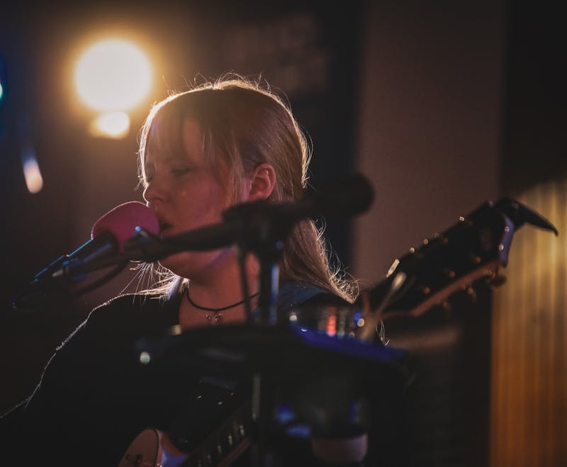 Lead singer Bella Pike performing with her band The Collectors Jan 25 at the Muncie Eagles Aerie 231. The band performs live in the Delaware County area, primarily in American Legions and similar venues. Kyle Ingermann, DN 