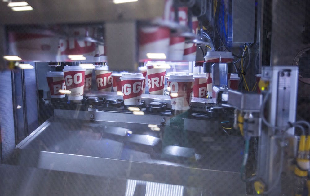 Briggo the coffee robot is on display during the trade show on March 12, 2018 at the Austin Convention Center during SXSW in Austin, Texas. (Thao Nguyen/Dallas Morning News/TNS)
