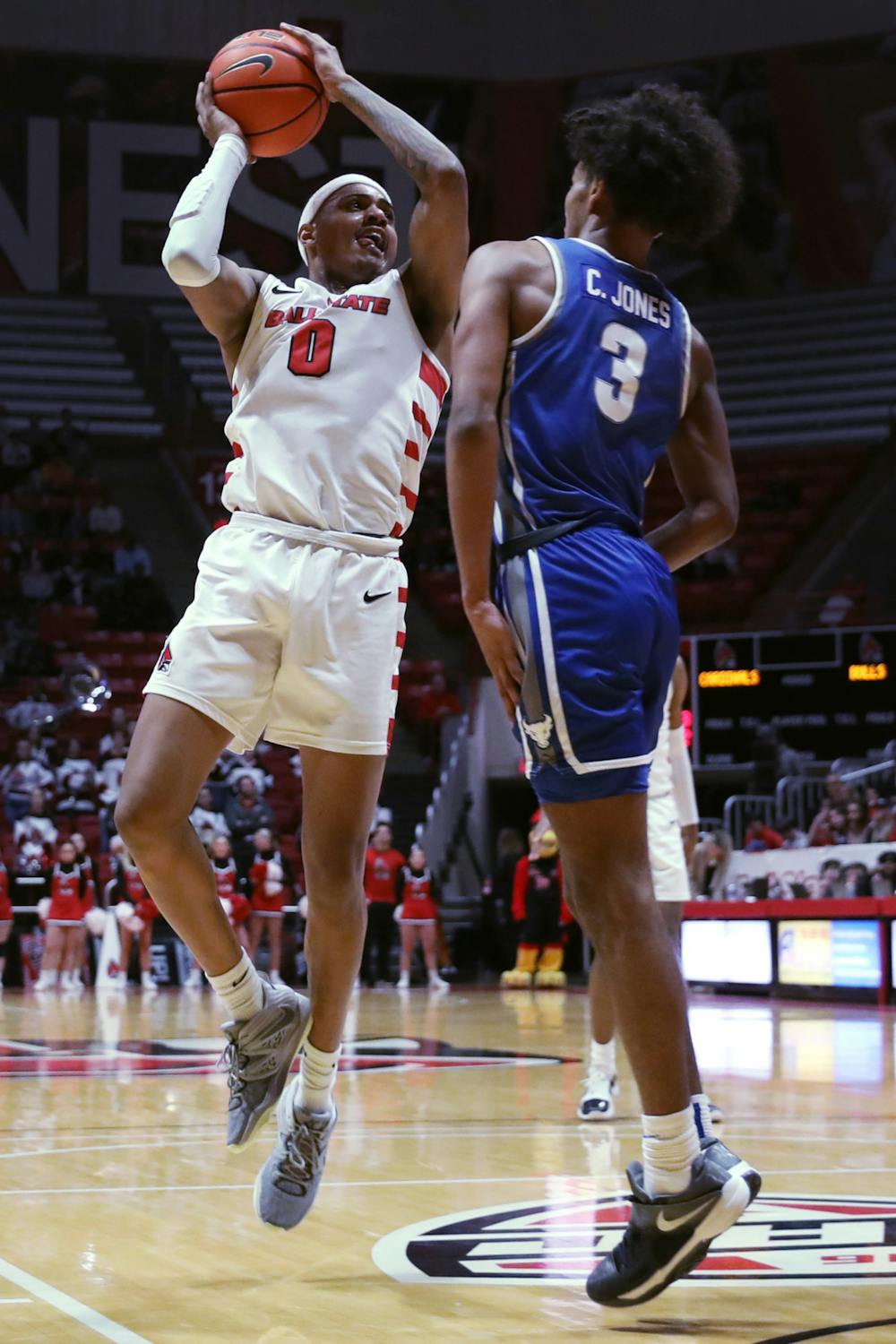 Redshirt junior guard Jarron Coleman goes for a basket in a game against Buffalo Jan. 24 at Worthen Arena. Coleman scored 27 points during the game. Amber Pietz, DN