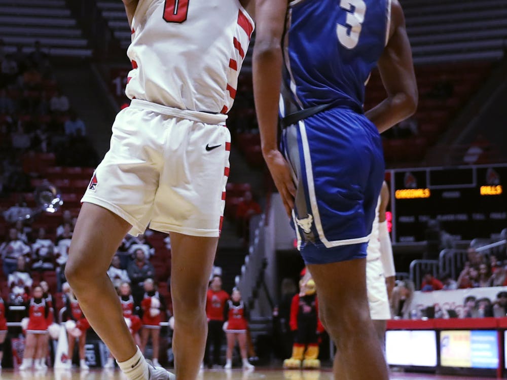 Redshirt junior guard Jarron Coleman goes for a basket in a game against Buffalo Jan. 24 at Worthen Arena. Coleman scored 27 points during the game. Amber Pietz, DN