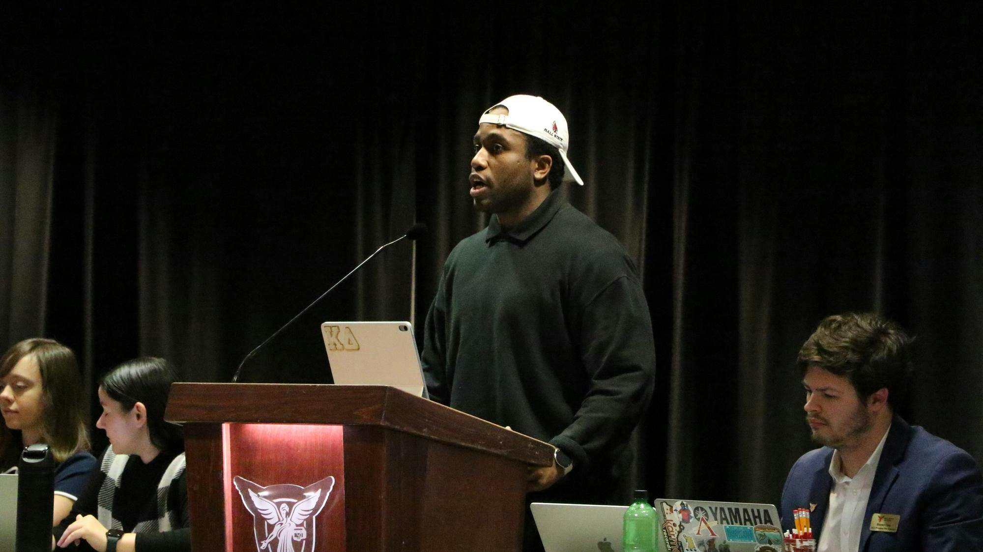 Sinclair Nzenwata giving a presentation to join At-Large
Senate for Student Government Association inside the L.A. Pittenger Student Center Cardinal Hall A Feb 18. Landon Jones. DN.
