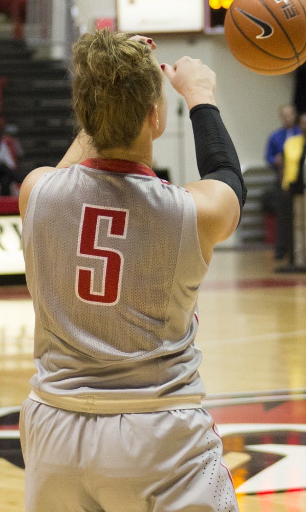 Junior guard Jill Morrison attempts to pass the ball to her teammate in the game against Ohio Valley at Worthen Arena on Dec. 3 DN PHOTO ALLYE CLAYTON